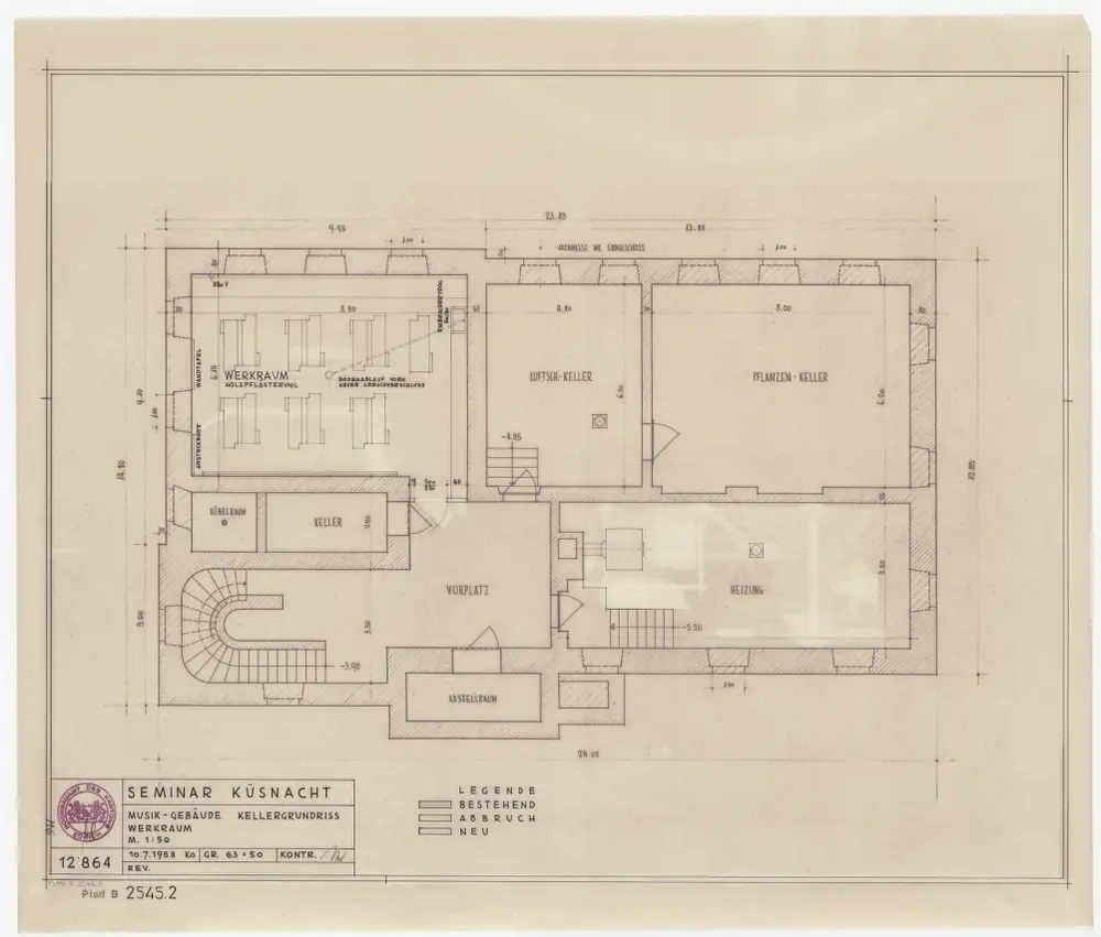 Küsnacht: Seminar: Musikgebäude, Kellergeschoss; Grundriss