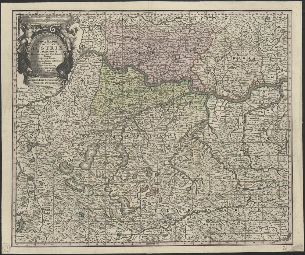 Nova mappa Archiducatus Austriae Superioris : ditiones in suos quadrantes divisas conspectui sistens juxta recentissimas observation. adornata