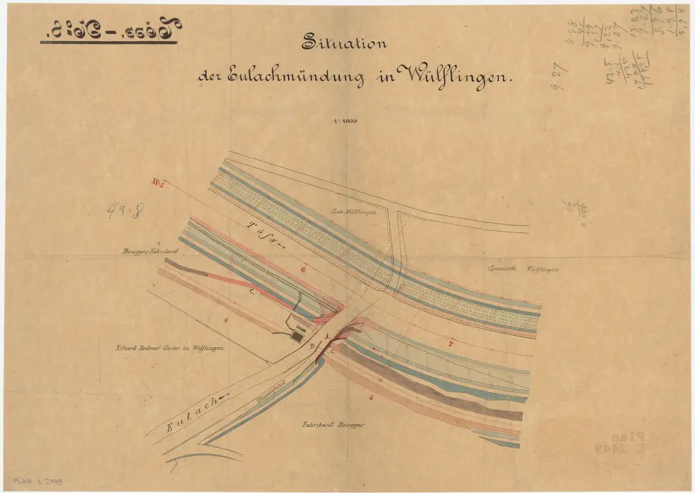 Wülflingen: Töss bei der Einmündung der Eulach; Situationsplan (Töss-No. 8)