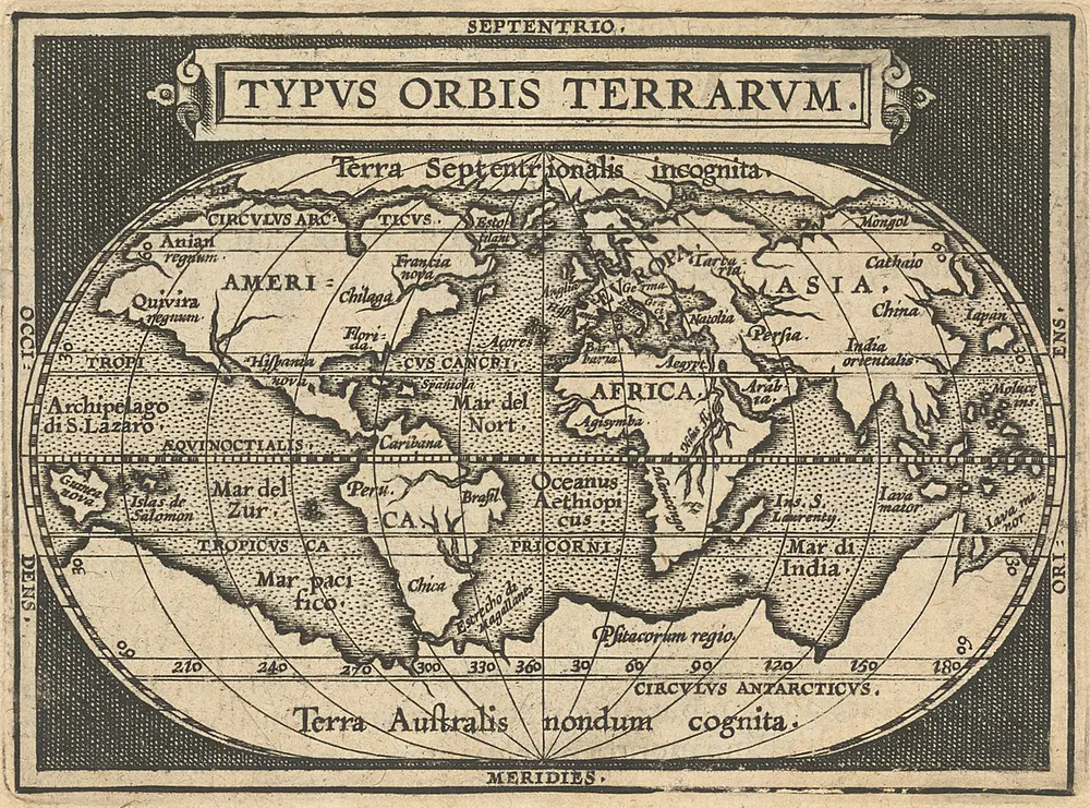 Typus Orbis Terrarum. [Karte], in: Epitome Theatri Orteliani, S. 20.