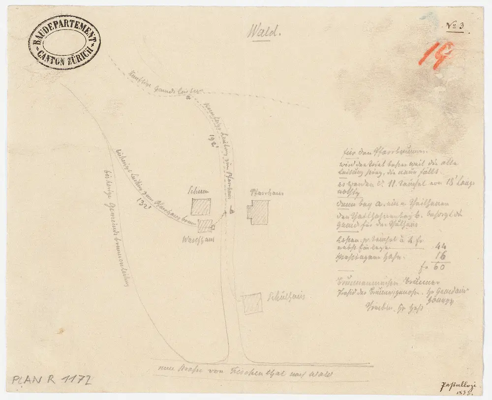 Wald: Pfarrhaus und Umgebung, Brunnenleitungen; Grundriss (Nr. 19)