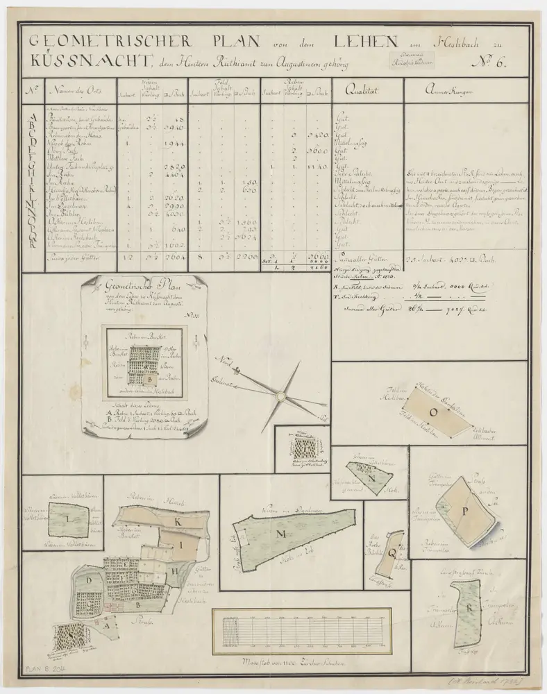 Küsnacht: Das dem Amt Rüti bzw. Hinteramt gehörende Lehen in Heslibach; Grundrisse und Tabelle (Nr. 6)