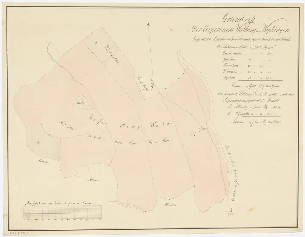 Wipkingen: Gemeinde- und Genossenschaftswaldungen: Gemeinde- und Genossenschaftswaldungen auf dem Käferberg mit Wolfshalden, Stöckhau, Gubelhau, Kriesihau, Wouerhau und Asphau; Grundriss