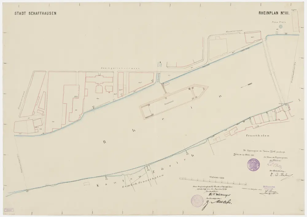 Grenze zwischen den Kantonen Zürich und Schaffhausen beim Rhein von Neuhausen SH bis Büsingen (Deutschland): Bei der Badeanstalt; Grundriss (Nr. 3, Punkte 9 a - 15)