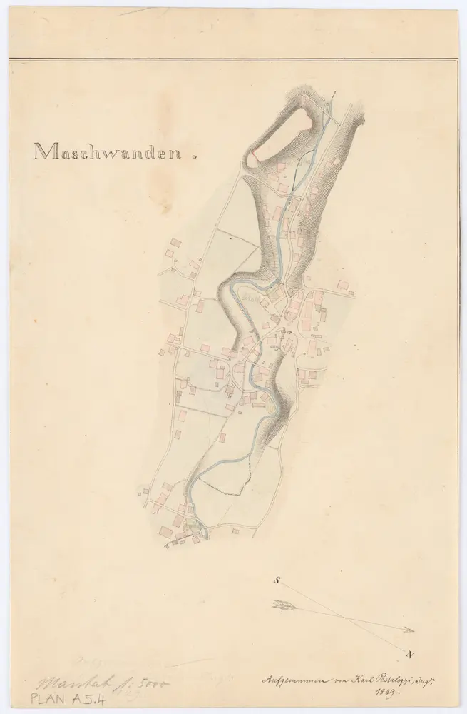 Vorlagen für die Topographische Karte des Kantons Zürich (Wild-Karte): Bezirk Affoltern: Ortsplan: Maschwanden