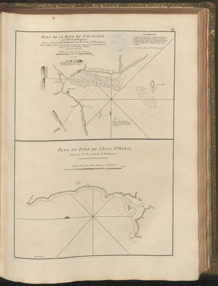 Plan de la Baye de St. Augustin en l'Isle de Madagascar - Plan du Port de l'Isle S(ain)te Marie Situé près la Côte Orientale de Madagascar.