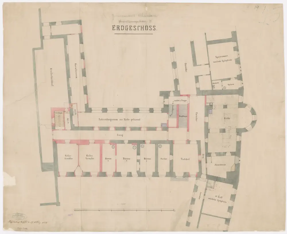 Pflegeanstalt Rheinau: Verwaltungsbau, Flügel IV, Erdgeschoss; Grundriss