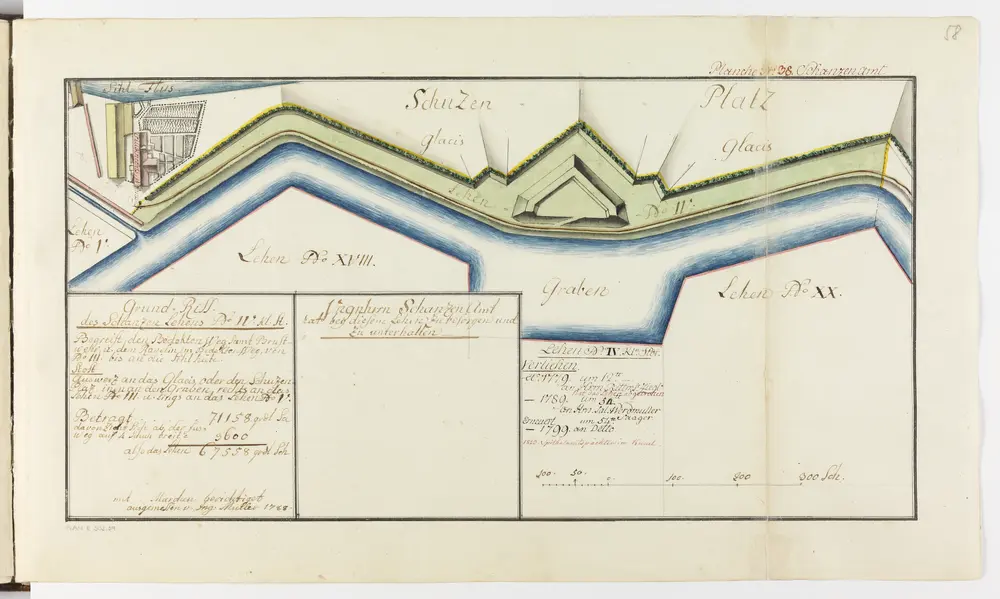 Zürich: Dem Spital Zürich gehörende Lehen in den Fortifikationswerken; Ansichten, Grundrisse und Schnitte: Schanzenlehen Nr. 4 Kleine Stadt, zwischen Schützenplatz und Sihlhütte; Grundriss