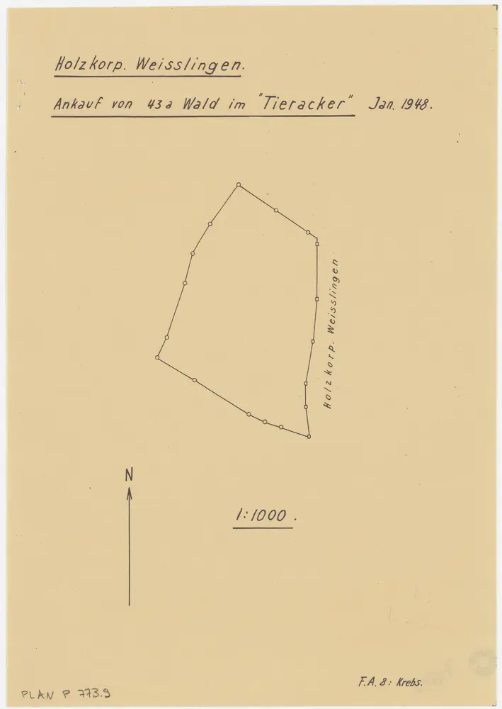 Weisslingen: Gemeindewaldung bzw. Genossenschaftswaldung: Durch die Holzkorporation Weisslingen angekauftes Waldstück im Tieracher; Grundriss