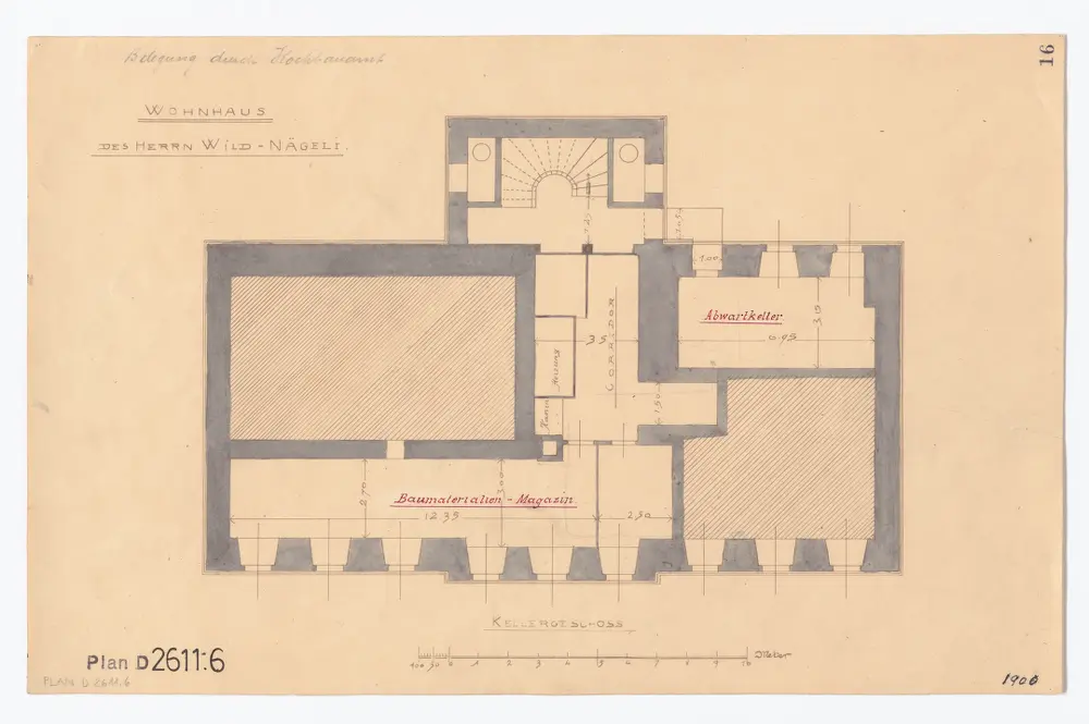 Haus Lindenegg, Untere Zäune 2, Wohnhaus von Herrn Wild-Nägeli: Belegung durch das Hochbauamt, Kellergeschoss; Grundriss