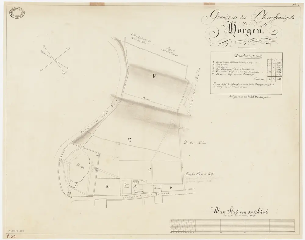 Horgen: Pfrundgüter beim Pfarrhaus sowie Baumgärtli, untere und obere Wiese; Grundriss (Nr.1)