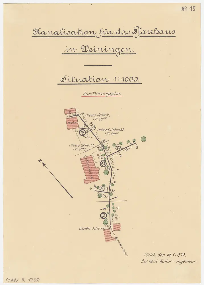 Weiningen: Pfarrhaus, Kanalistation; Grundriss (Nr. 15)