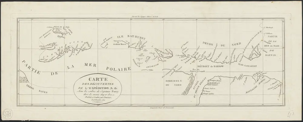 Carte des découvertes de l'expédition N.O. sous les ordres Capitaine Parry, dans les années 1819 et 1820