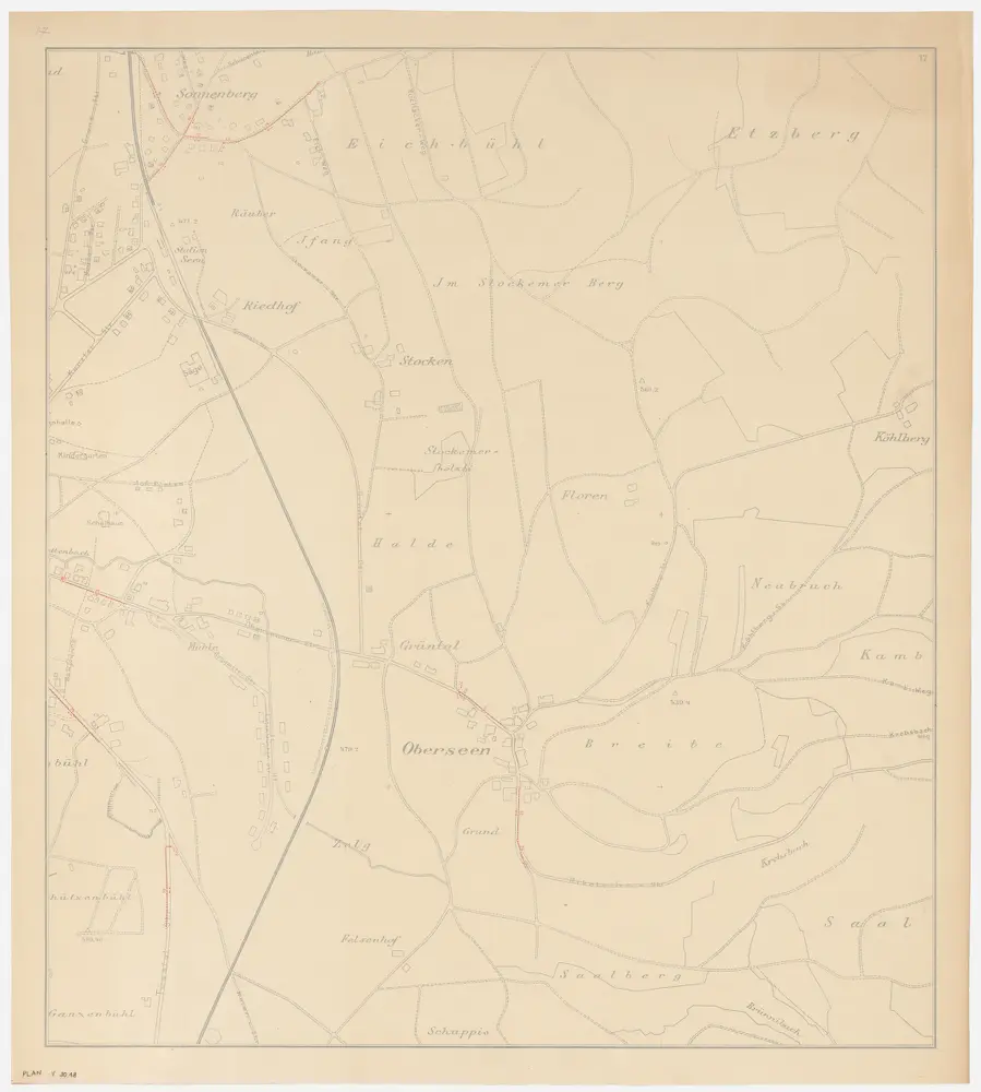 Winterthur: Gemeinde; Kanalisation: Blatt 17: Gegend bei Sonnenberg, Eichbüel, Etzberg, Stocken, Chölberg (Köhlberg), Grüntal, Oberseen, Breite, Ganzenbühl, Felsenhof, Schuepis (Schuppis) und Salberg (Saalberg); Übersichtsplan