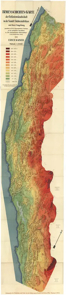 Höhenschichten-Karte der Deflationslandschaft in der Namib Südwestafrikas und ihrer Umgebung