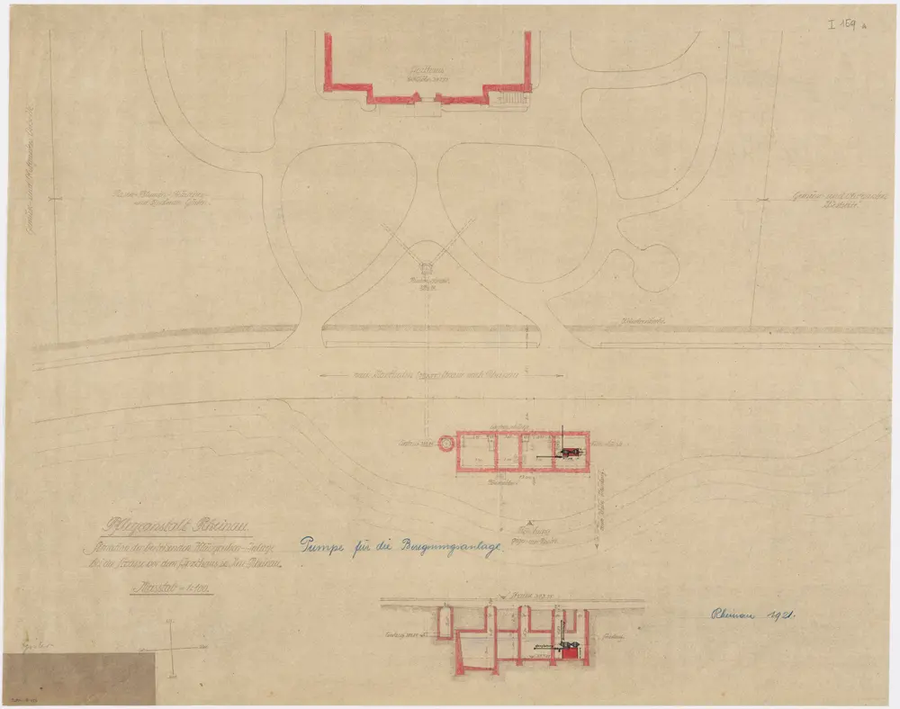 Pflegeanstalt Neu-Rheinau: Klärgrubenanlage vor dem Arzthaus, Pumpe für die Garten-Bewässerung; Grundriss