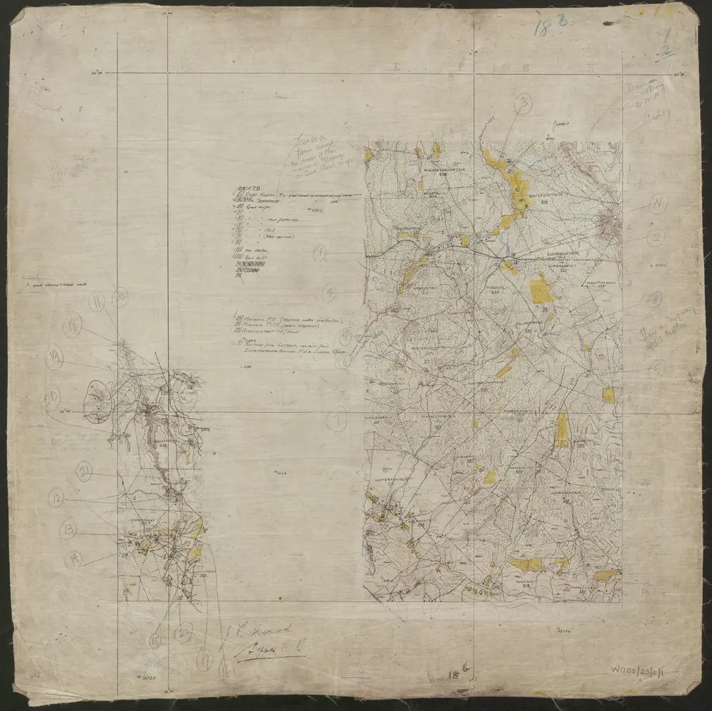 'Transvaal Manoeuvre Area. Surveyed by Capt. C. St B. Sladen Royal].E[ngineers]. & Lt. K.W. Lee R[oyal].F[ield].A[rtillery]. 1910/11.' - War Office ledger. Field sheets