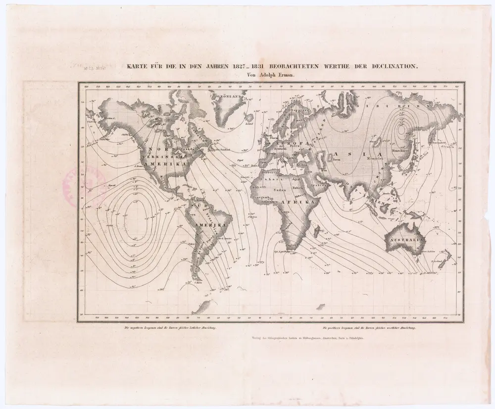 Karte für die in den Jahren 1827-1831 beobachteten Werthe der Declination