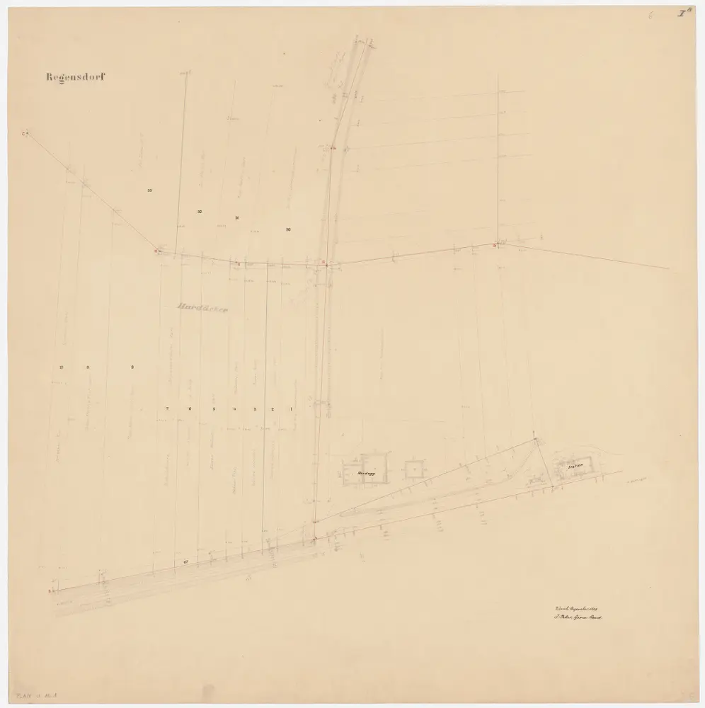 Regensdorf: Gemeinde; Vermessungspläne: Blatt I a: Gegend bei Hardäcker, Hardegg und Bahnhof; Vermessungsplan