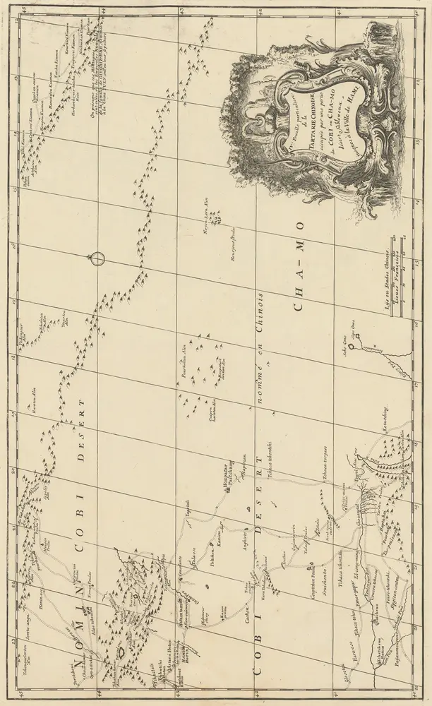 IV.e Feuille particuliere de la Tartarie Chinoise, occupée par une partie du Cobi ou Cha-Mo désert Sabloneux [...] [Karte], in: Nouvel Atlas De La Chine, de la Tartarie Chinoise Et Du Thibet, S. 68.