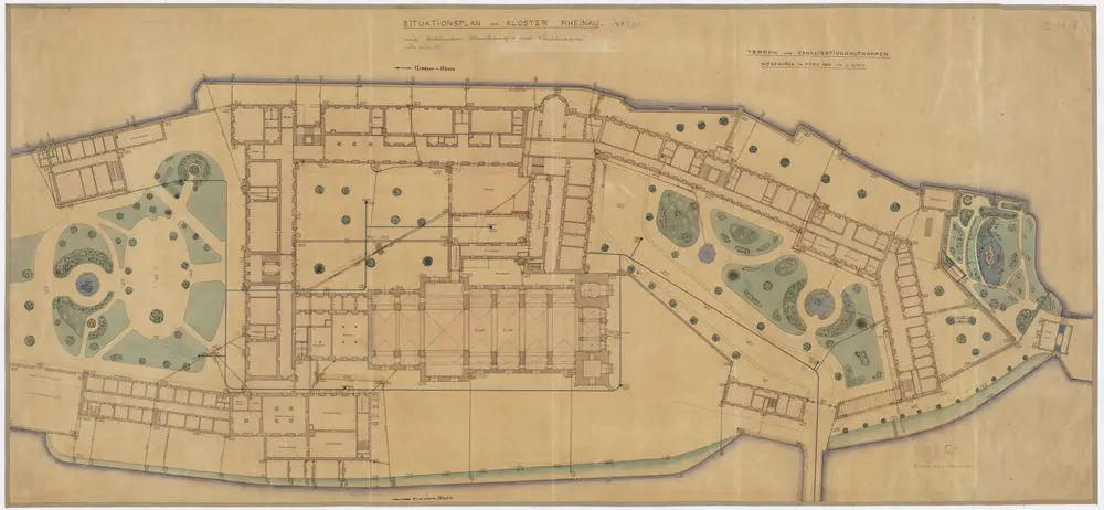 Pflegeanstalt Rheinau: Wasserleitungen und Kanalisation; Situationsplan