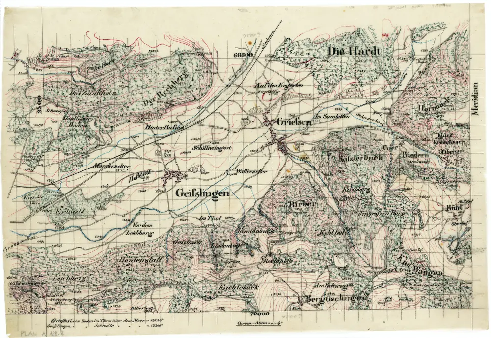 Vorlagen für die Topographische Karte des Kantons Zürich (Wild-Karte): Kopien aus anderen Kartenwerken für ausserkantonale Gebiete: Geisslingen