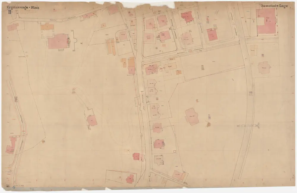 Enge: Gemeinde; Katasterpläne und Kataster-Ergänzungspläne: Ergänzungsblatt XI: Gegend bei Scheideggstrasse, Gablerstrasse, Grütlistrasse, Seestrasse, Belvoirstrasse und Angererstrasse; Situationsplan
