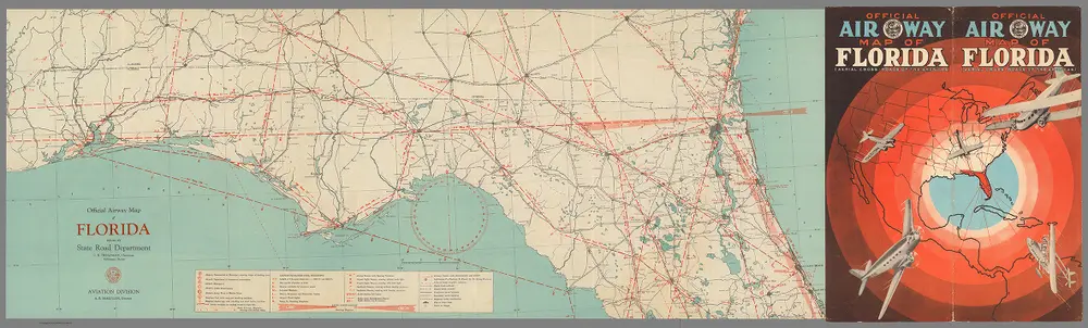 Covers:  Official Air Way Map of Florida (Aerial Cross-Roads of the Americas). Official Airway Map of Florida (northern portion).