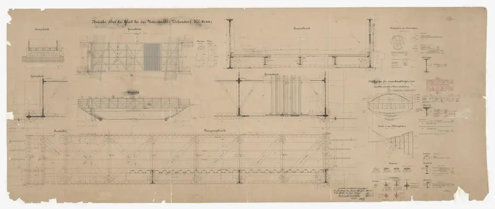 Dübendorf: Brücke über die Glatt bei der Untermühle; Ansichten, Grundrisse und Schnitte