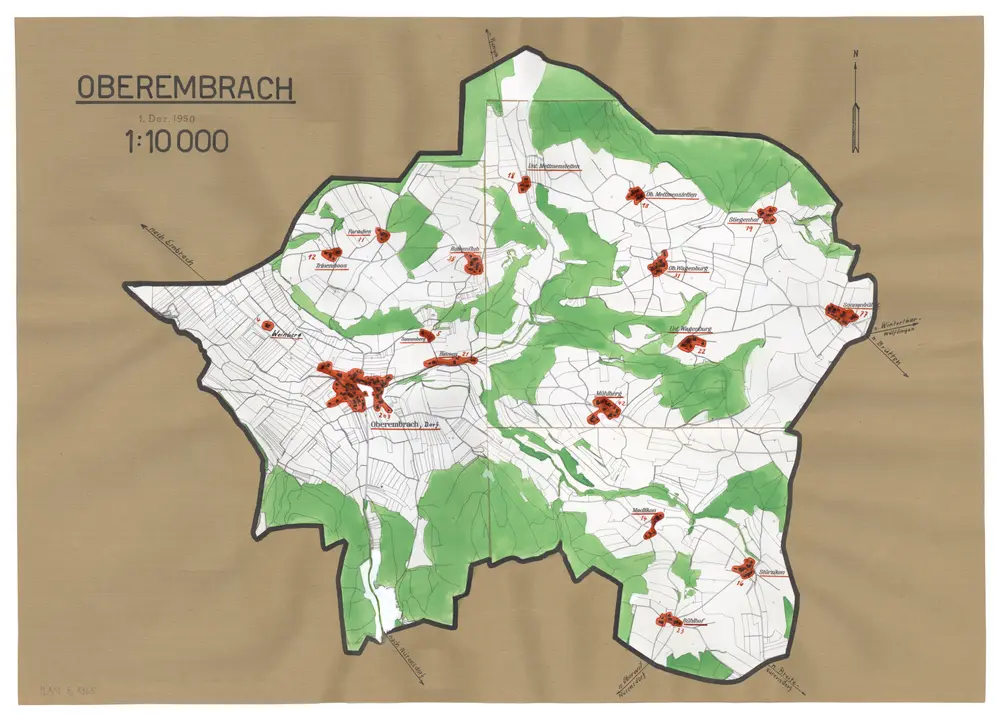 Oberembrach: Definition der Siedlungen für die eidgenössische Volkszählung am 01.12.1950; Siedlungskarte