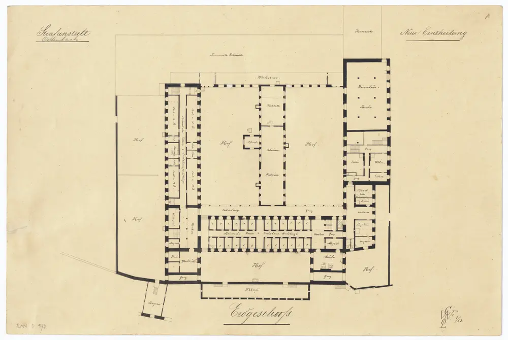 Kantonale Strafanstalt Oetenbach: Projekt einer Neueinteilung; Erdgeschoss; Grundriss