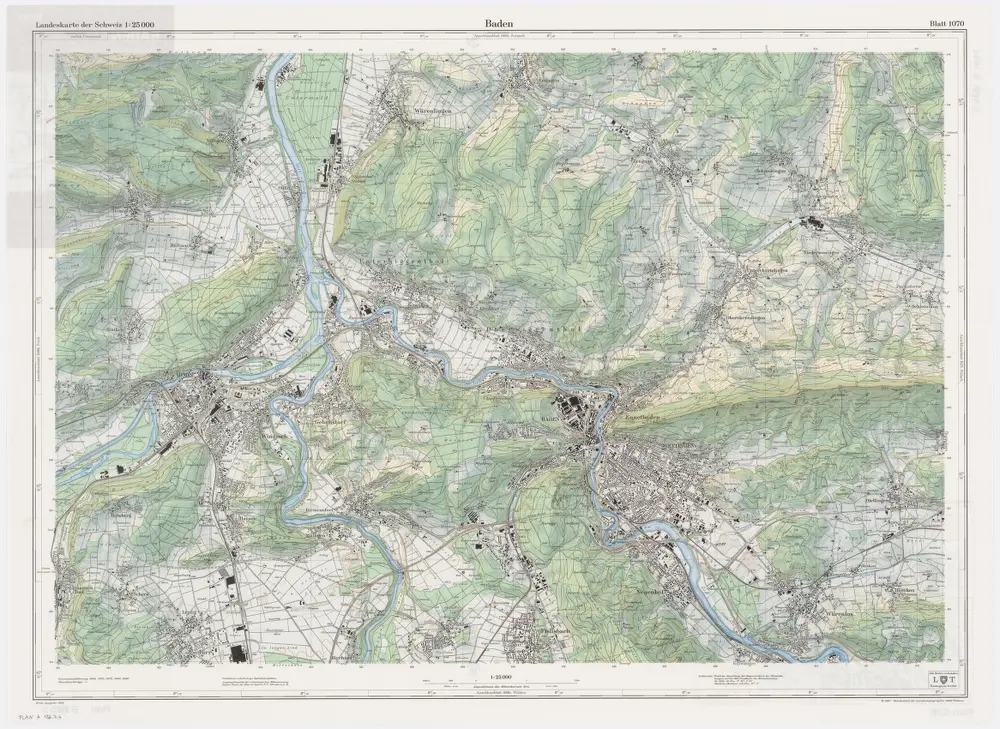 Landeskarte der Schweiz 1 : 25000: Den Kanton Zürich betreffende Blätter: Blatt 1070: Baden AG