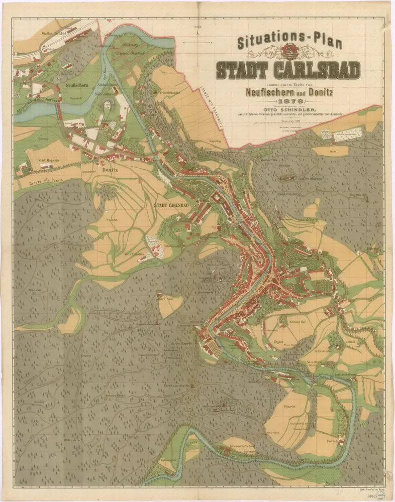 Situations Plan der Stadt Carlsbad sammt einem Theile von Neufischern und Donitz