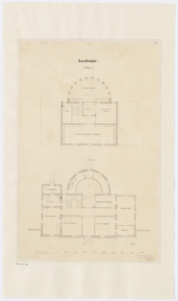 Fluntern: Projektiertes Kantonsspital, Anatomiegebäude, 1. und 2. Stock; Grundrisse