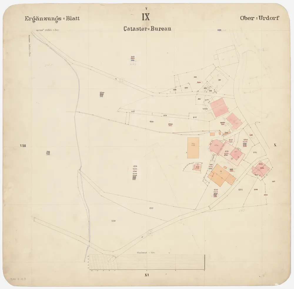 Oberurdorf: Gemeinde; Kataster-Ergänzungspläne: Ergänzungsblatt IX: Unbekannte Ortsgegend; Situationsplan