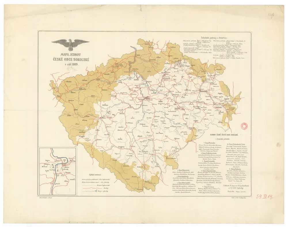 Mapa jednot České obce sokolské v září 1889