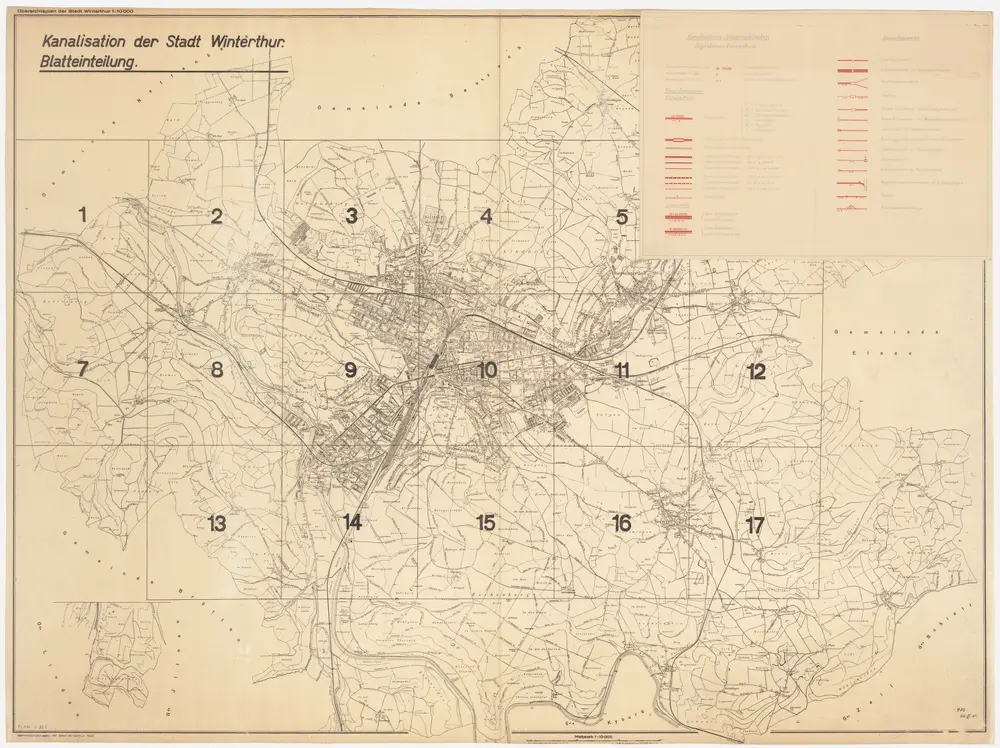 Winterthur: Gemeinde; Kanalisation: Übersichtsplan mit Blatteinteilung