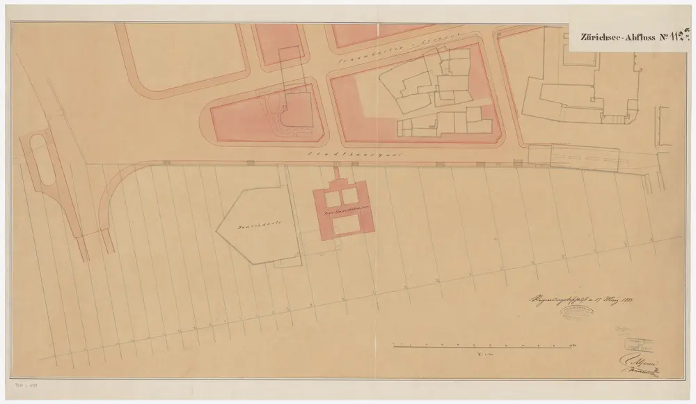 Zürich: Beim Bauschänzli, provisorische Frauenbadeanstalt; Situationsplan (Zürichsee-Abfluss Nr. 112 a)