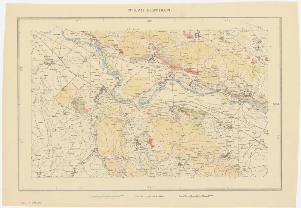 Kanton Zürich: Waldungen, Rebberge und Rodungen um die Mitte des 17. Jahrhunderts: Blatt XVII: Dietikon