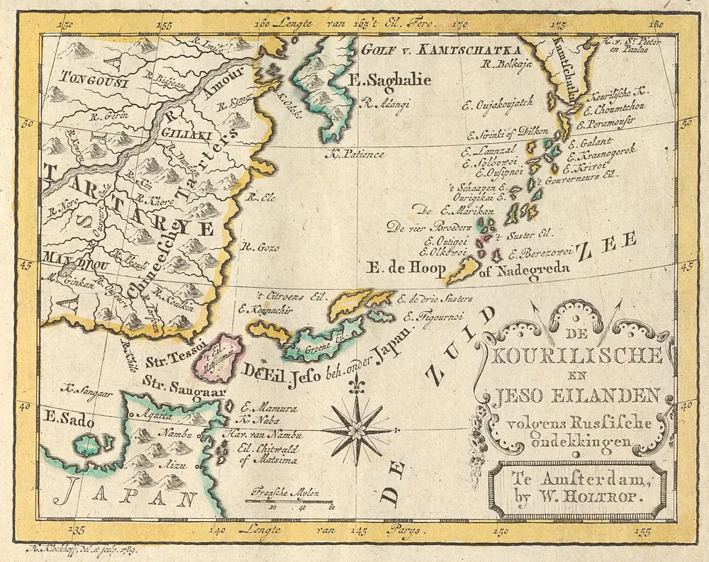 De Kourilische En Jeso Eilanden volgens Russische ondekkingen [...] [Karte], in: Zak-Atlas, of Leidsman des Reizigers, S. 156.