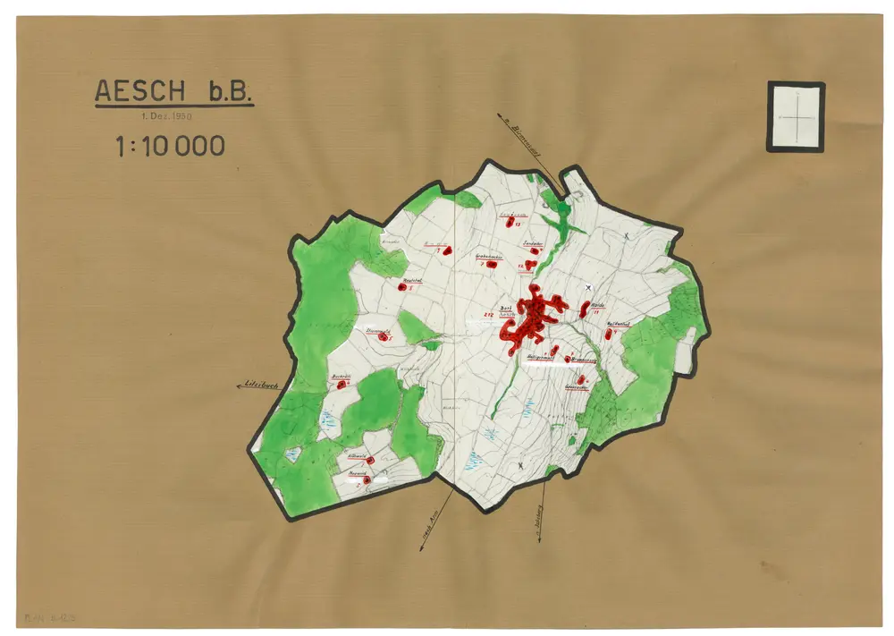Aesch: Definition der Siedlungen für die eidgenössische Volkszählung am 01.12.1950; Siedlungskarte