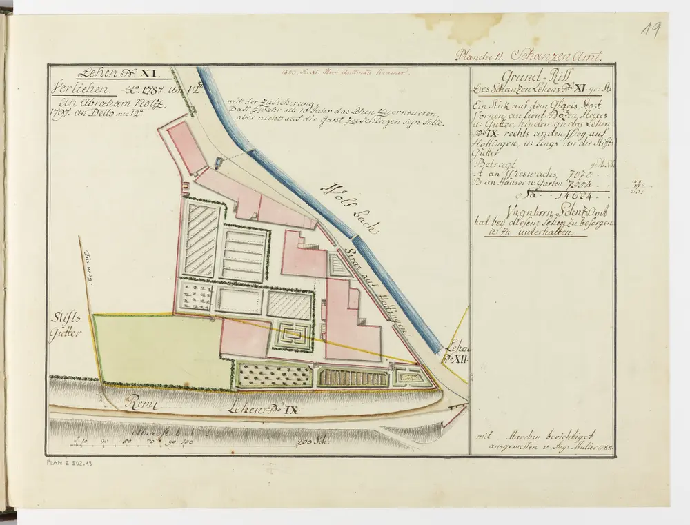 Zürich: Dem Spital Zürich gehörende Lehen in den Fortifikationswerken; Ansichten, Grundrisse und Schnitte: Schanzenlehen Nr. 11 Grosse Stadt, zwischen Rämi- und Hottingerstrasse; Grundriss