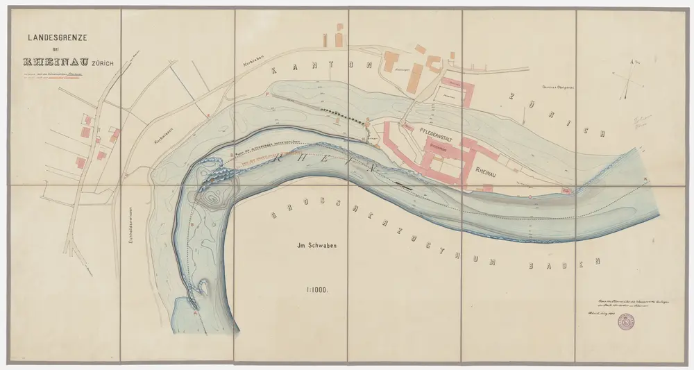 Grenze zwischen dem Kanton Zürich und dem Grossherzogtum Baden bei Rheinau; Grundriss