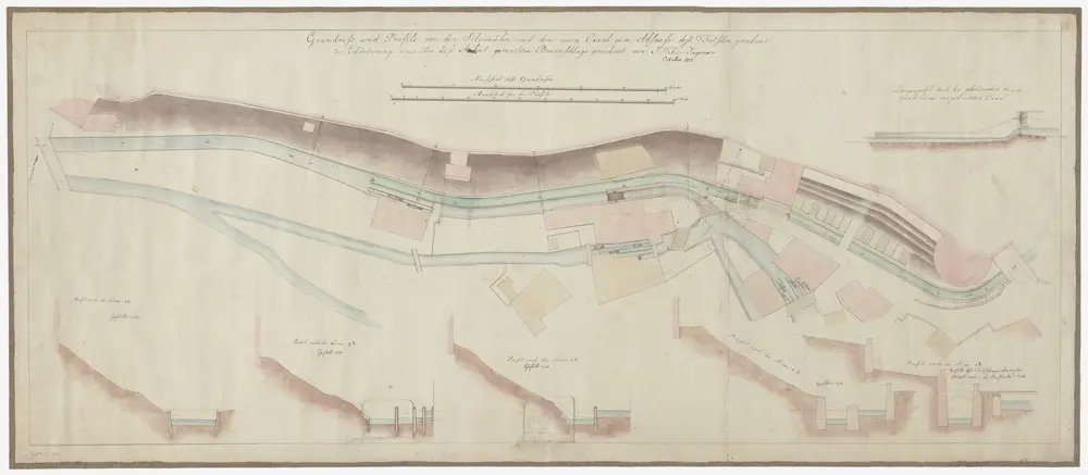 Zürich: Sihlkanäle und neue Ableitung des Fröschengrabens; Grundriss, Querprofile und Längsprofil (Zürichsee-Abfluss Nr. 5)