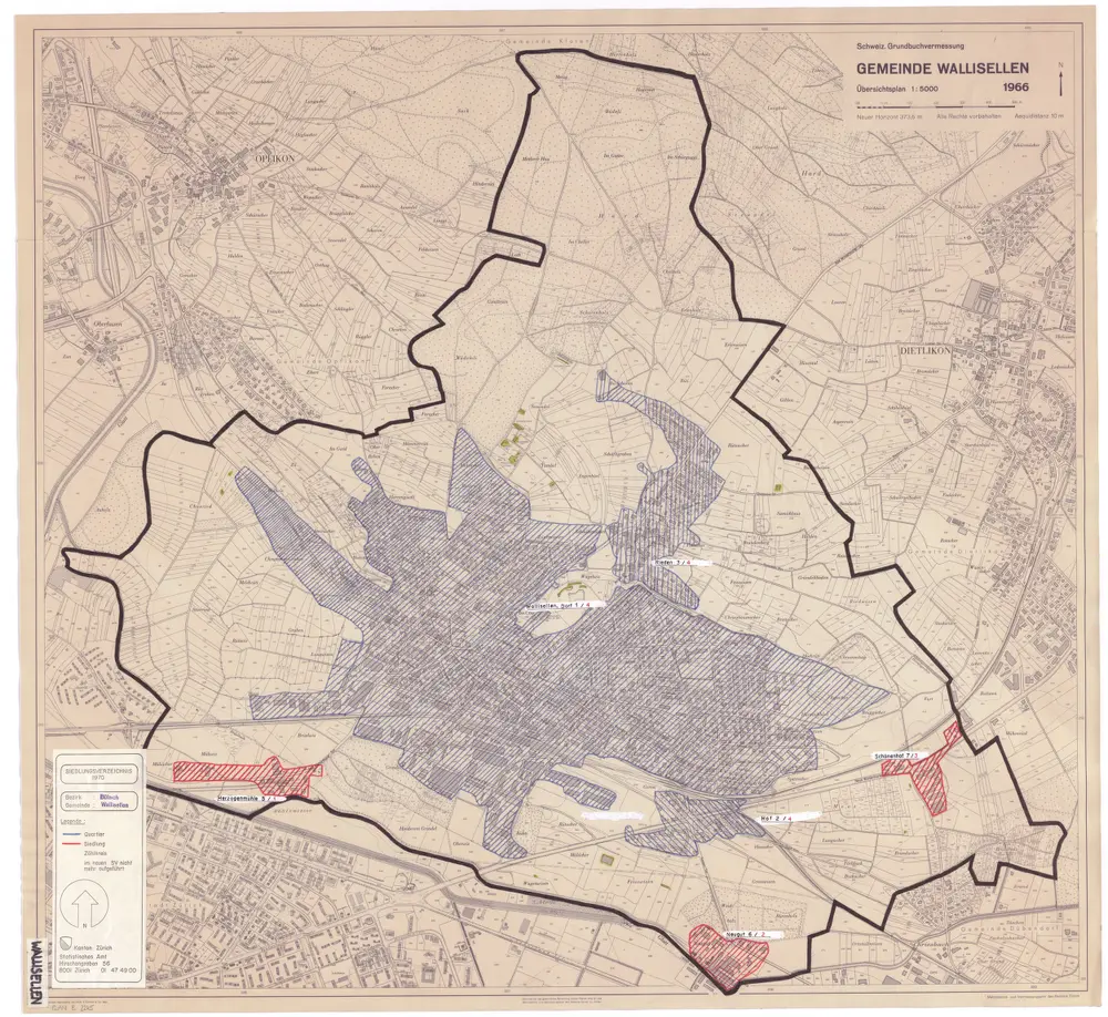 Wallisellen: Definition der Siedlungen für die eidgenössische Volkszählung am 01.12.1970; Siedlungskarte