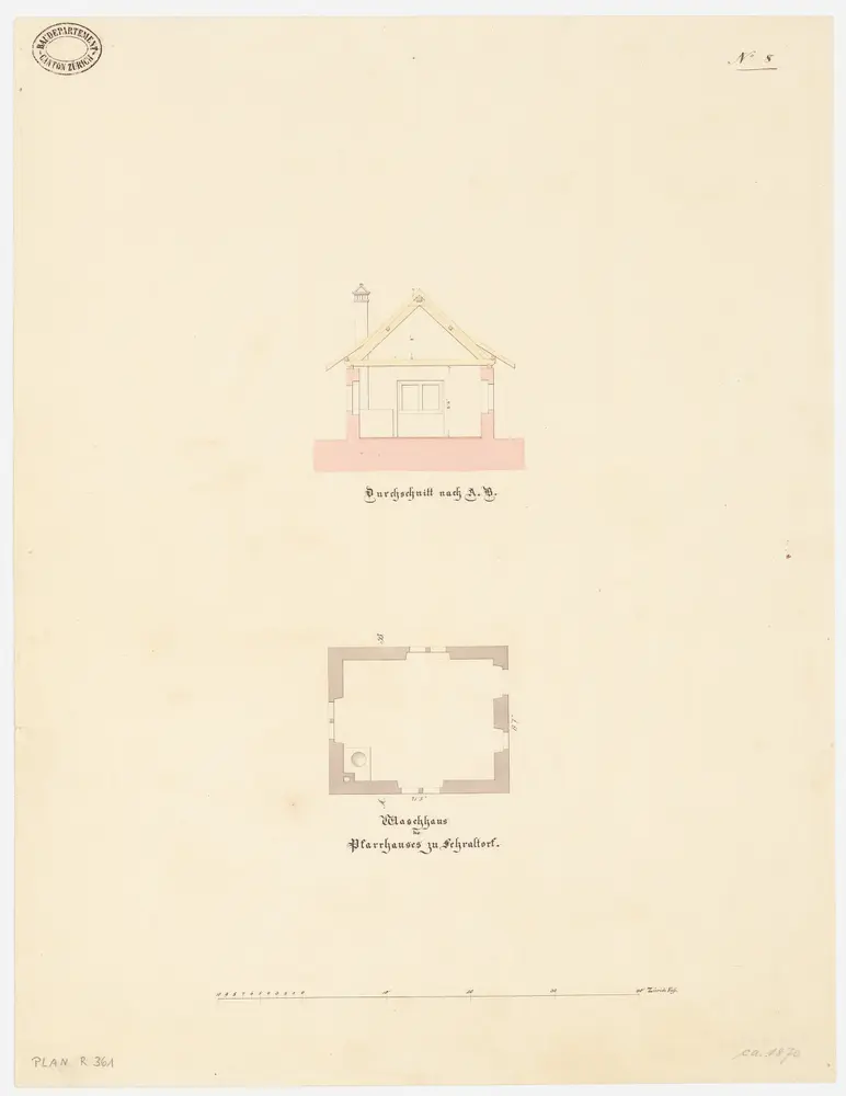 Fehraltorf: Waschhaus; Querschnitt und Grundriss (Nr. 8)