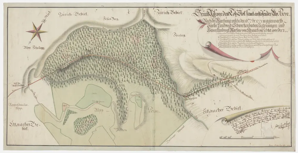 Grenze zwischen der Landvogtei Grüningen und der Grafschaft Uznach beim Tössstock und der Boalp (ältere Schreibweise: Poo-Alp) von der Wolfsgrube bis zum Oberen Dägelsberg; Grundriss