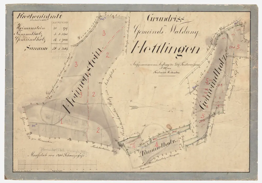 Hettlingen: Gemeindewaldung: Gmeindholz (Gemeindeholz), Tümelholz (Tümmelholz), Heimenstein; Grundrisse