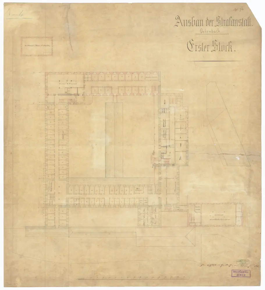 Kantonale Strafanstalt Oetenbach: Projektierter Ausbau; 1. Stock; Grundriss