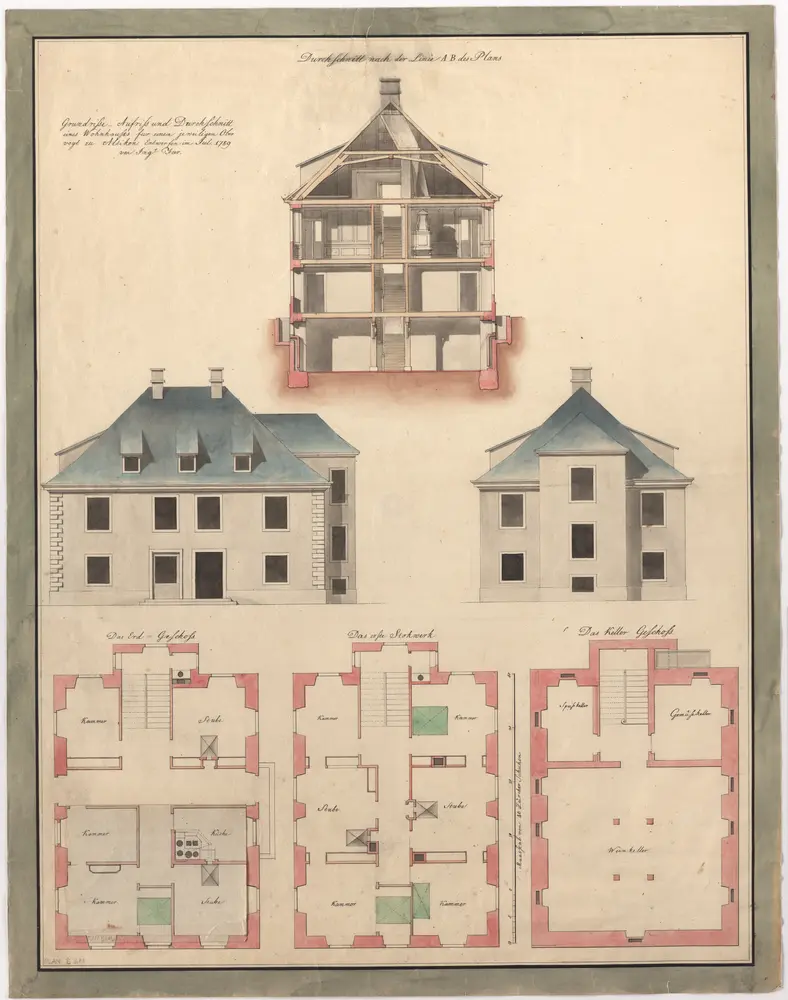 Altikon: Wohnhaus des Obervogts; Ansichten, Grundrisse und Schnitt